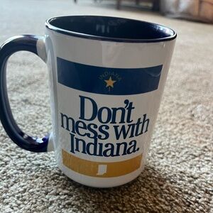 Indiana Themed Blue,  White amd Gold 15 ounce Mug “Don’t Mess with Indiana”